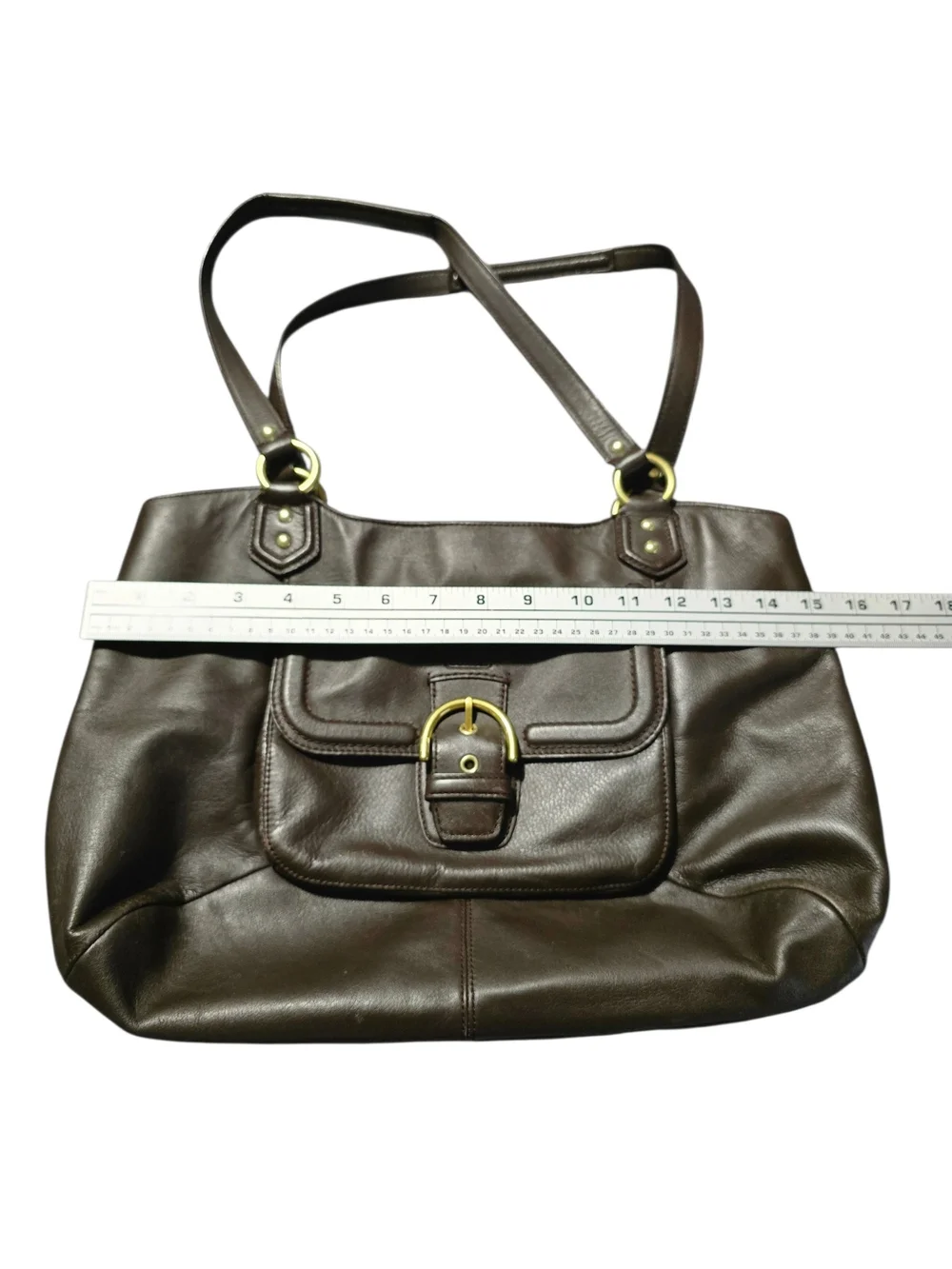 Coach Dark Brown Leather Shoulder Bag with Front Buckle